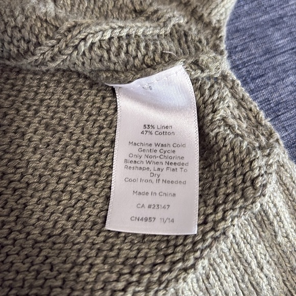 Talbots Women’s Size MP 53% Linen Olive Green 3/4 Sleeve Sweater - Picture 6 of 6